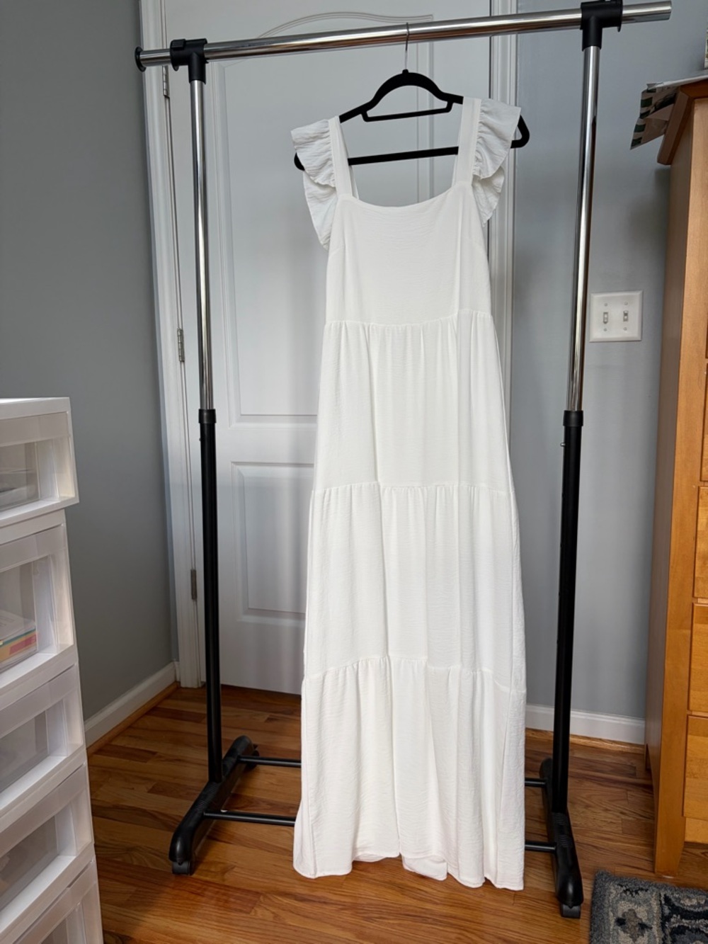 White Ruffle Strap Maxi Dress